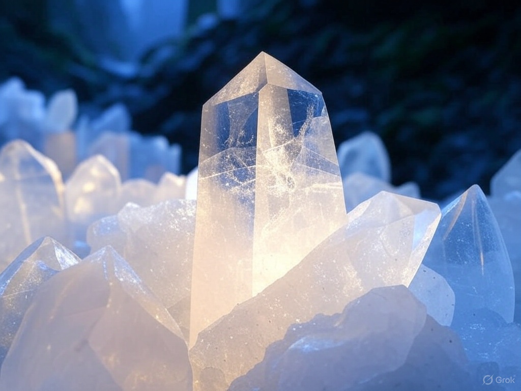 Close-up of a clear quartz crystal